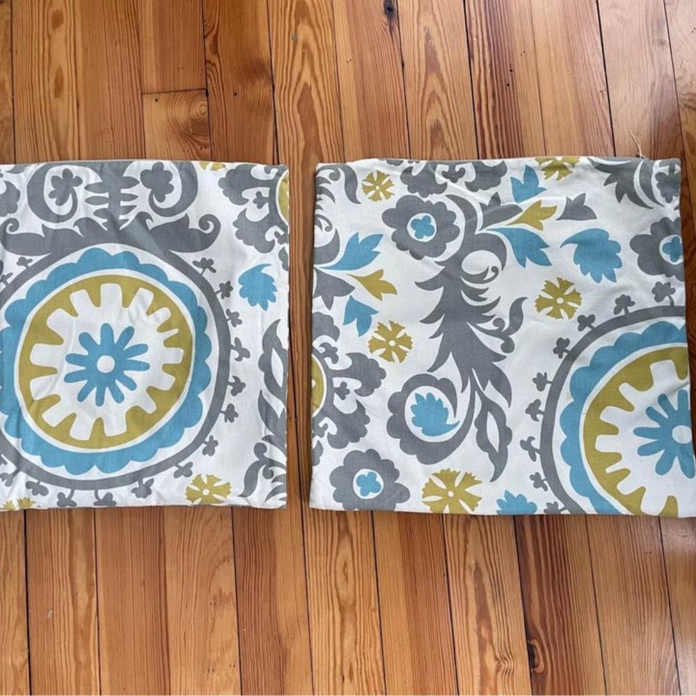 Set of Gray and Blue patterned Pillow Covers